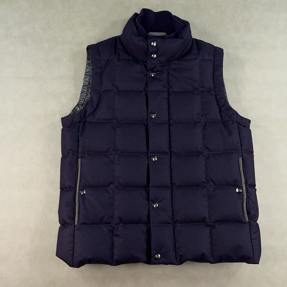 Men's Luxury Canali Wool Quilted Vest Rain Protection Goose Down Padded Size 54‎